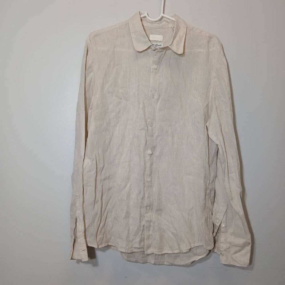 Club Monaco carlo bassetti mens large 100% Italian linen shirt beige longsleeve